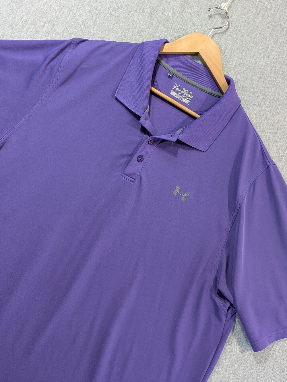 Under Armour Loose Fit Polo Golf Shirt Men's 2XL Purple Grey